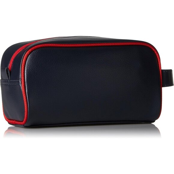 Men's Red Top Zip Travel Kit Leather Toiletry Bag Casual Organizer Accessory - Picture 2 of 6